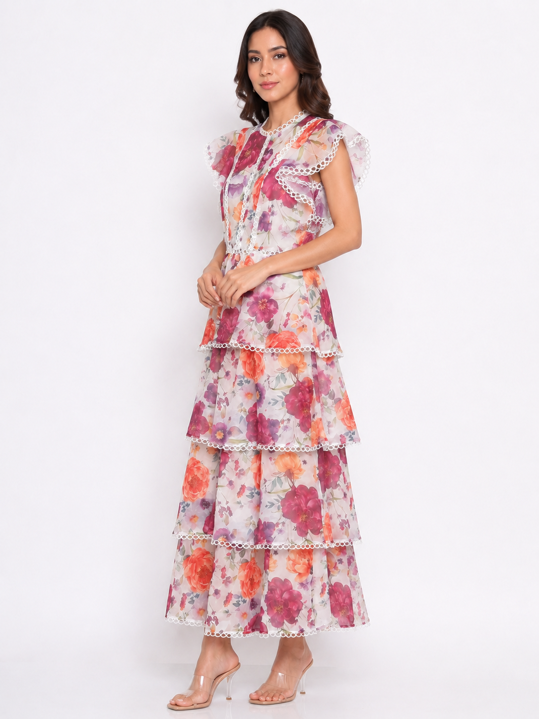 Floral Print Organza Maxi Dress