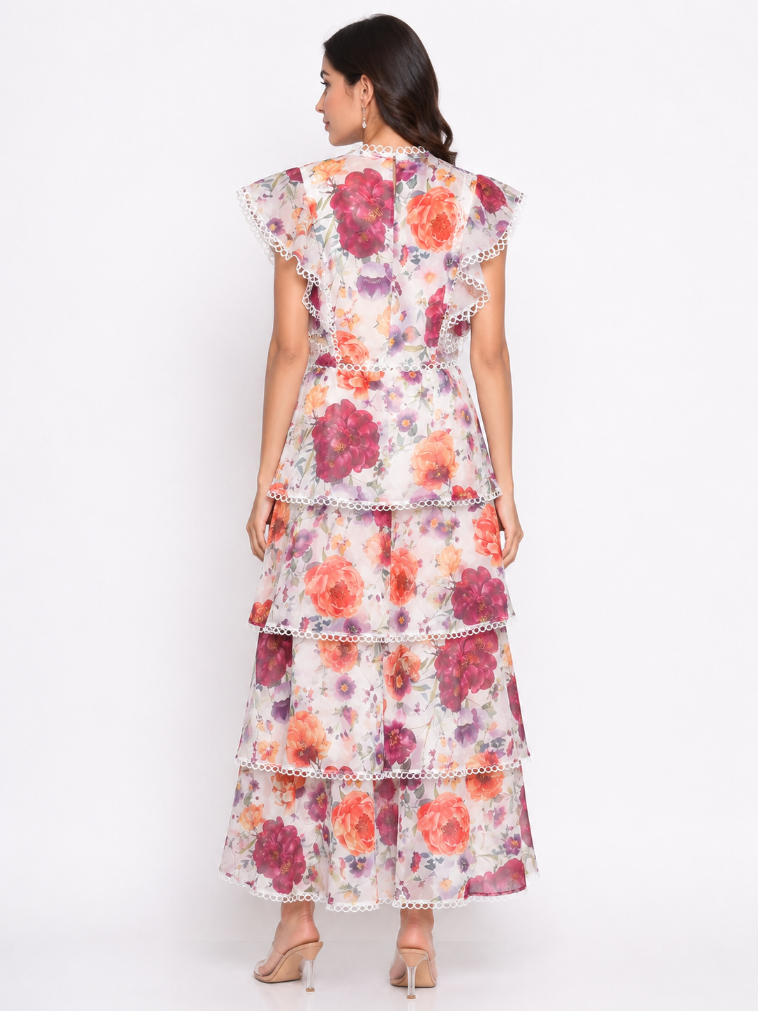 Floral Print Organza Maxi Dress