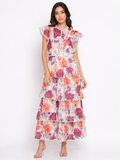 Floral Print Organza Maxi Dress