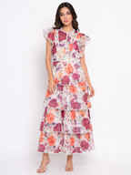 Floral Print Organza Maxi Dress