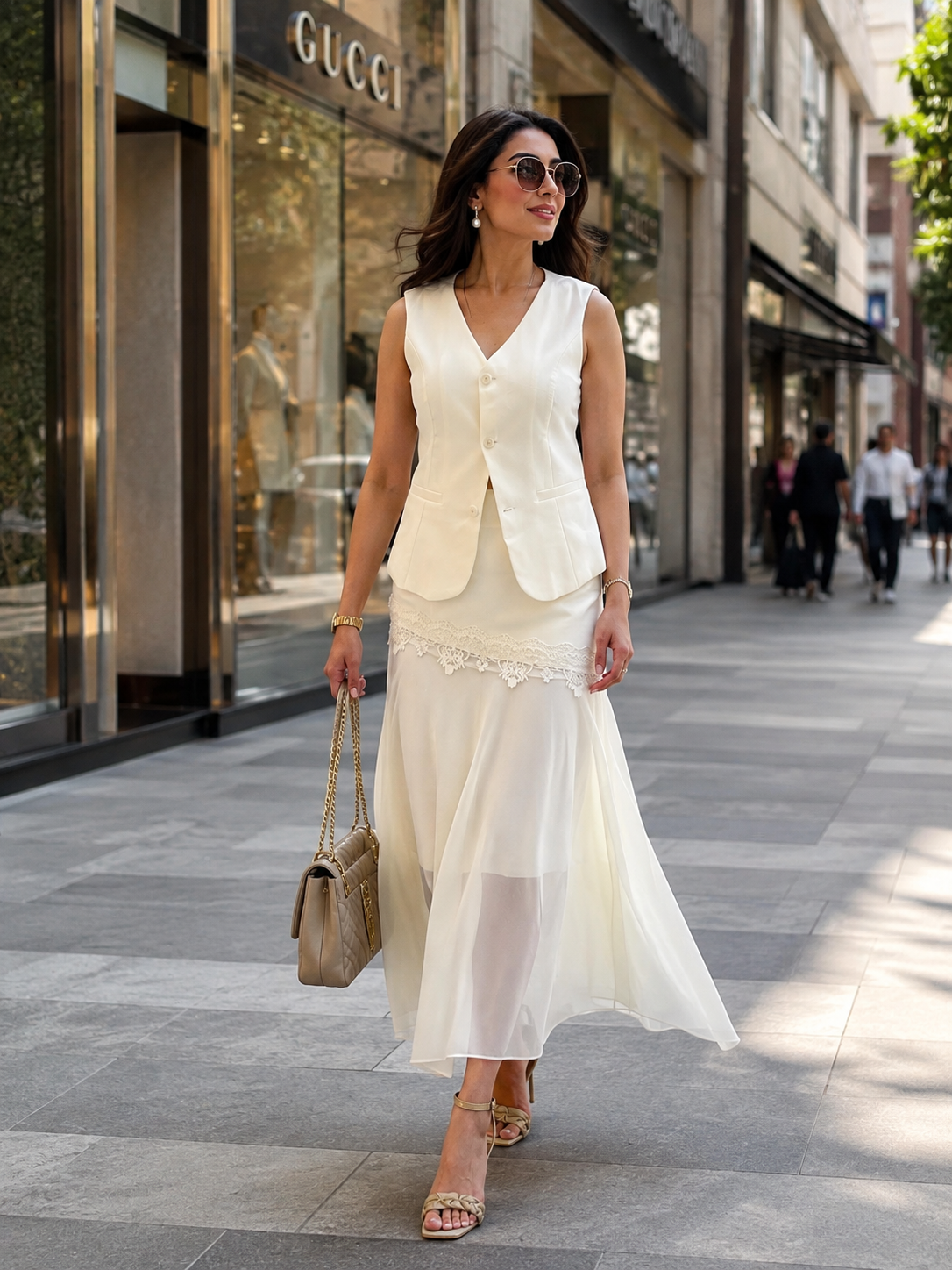 Waist Coat with Georgette Lace Skirt