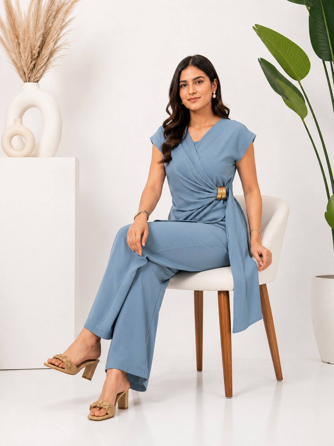 Satin Flair Top with Pants