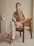 Linen Utility Vest With Printed Palazzo Pants