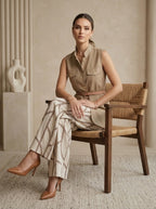 Linen Utility Vest With Printed Palazzo Pants