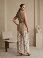 Linen Utility Vest With Printed Palazzo Pants