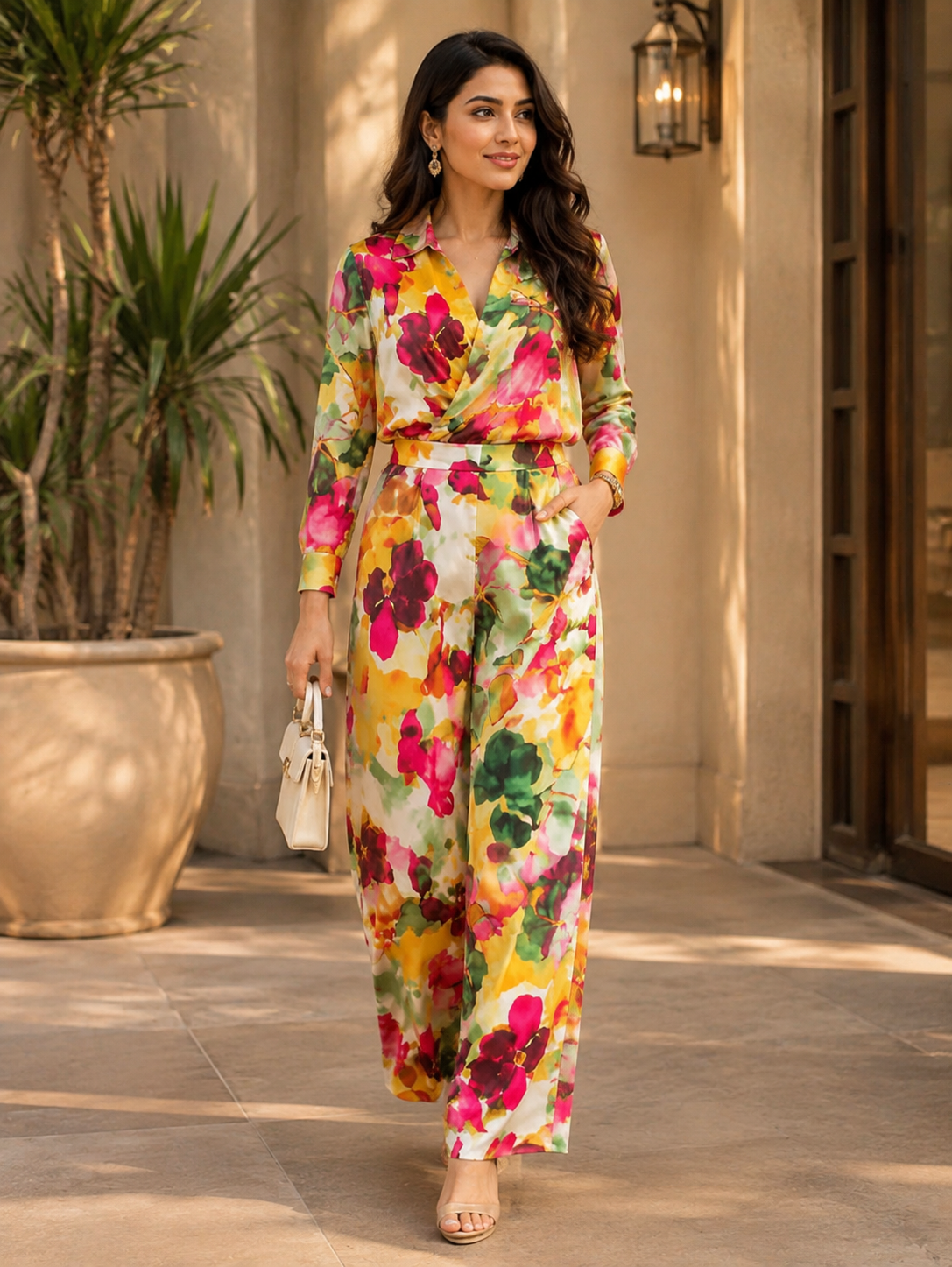 Floral Print Poly Satin Cord Set