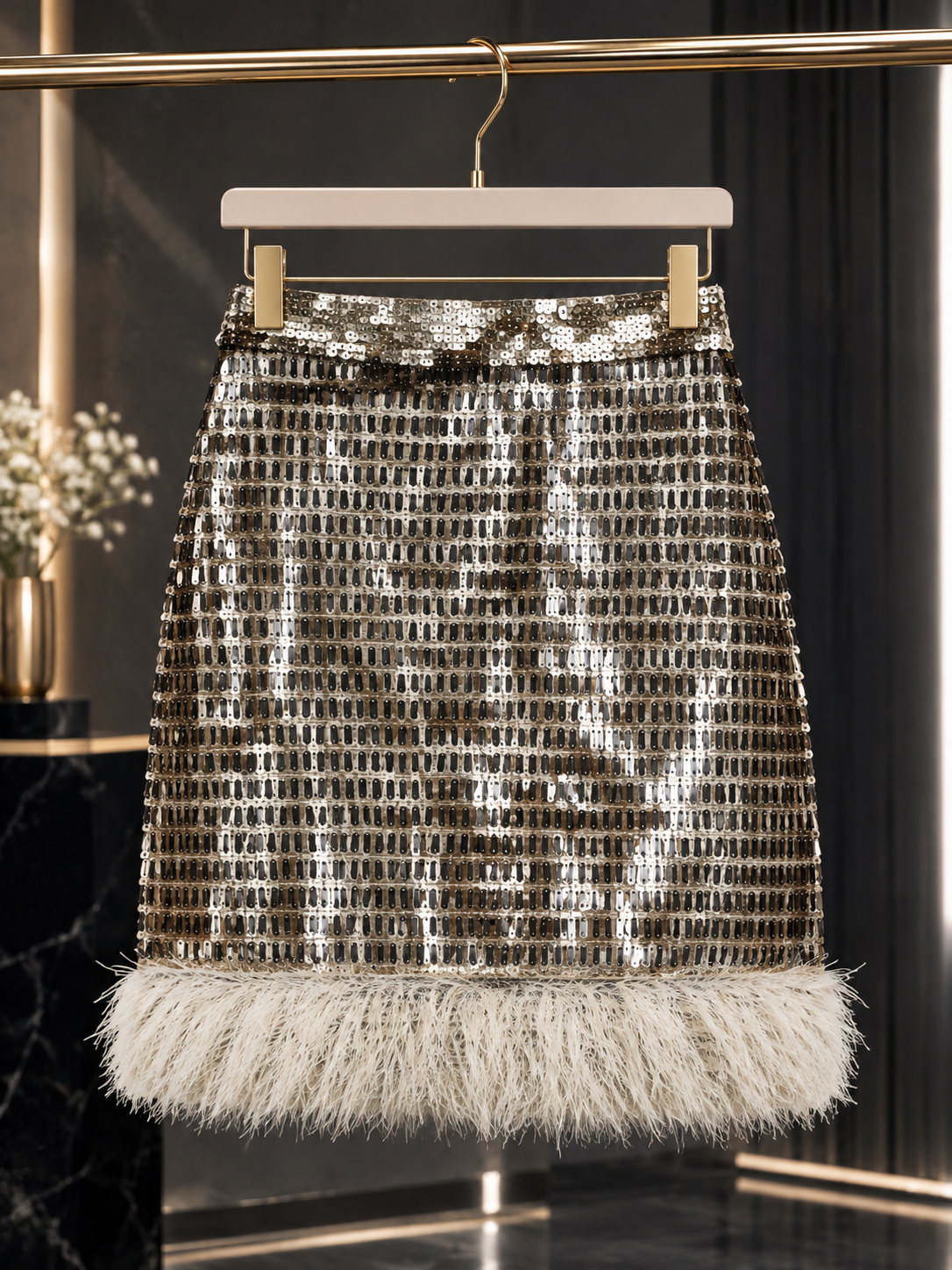 Gold Embellished Mini Skirt