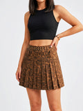 Leopard Print Suede Pleated Mini Skirt