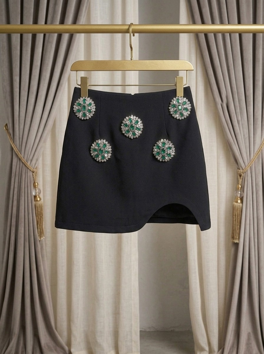 Embellished Black Mini Skirt