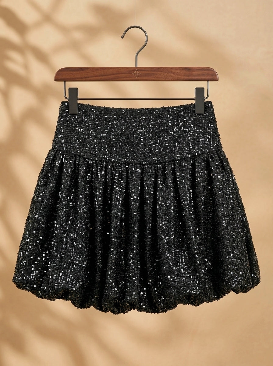 Black Embellished Balloon Skirt