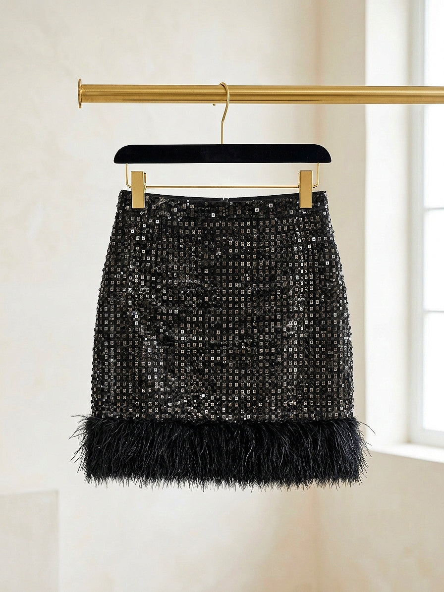 Silver Embellished Mini Skirt