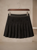 Studded Suede Pleated Skirt
