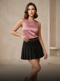 Studded Suede Pleated Skirt