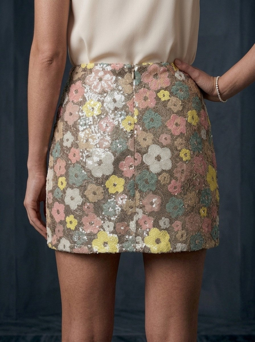 Floral Sequin Mini Skirt