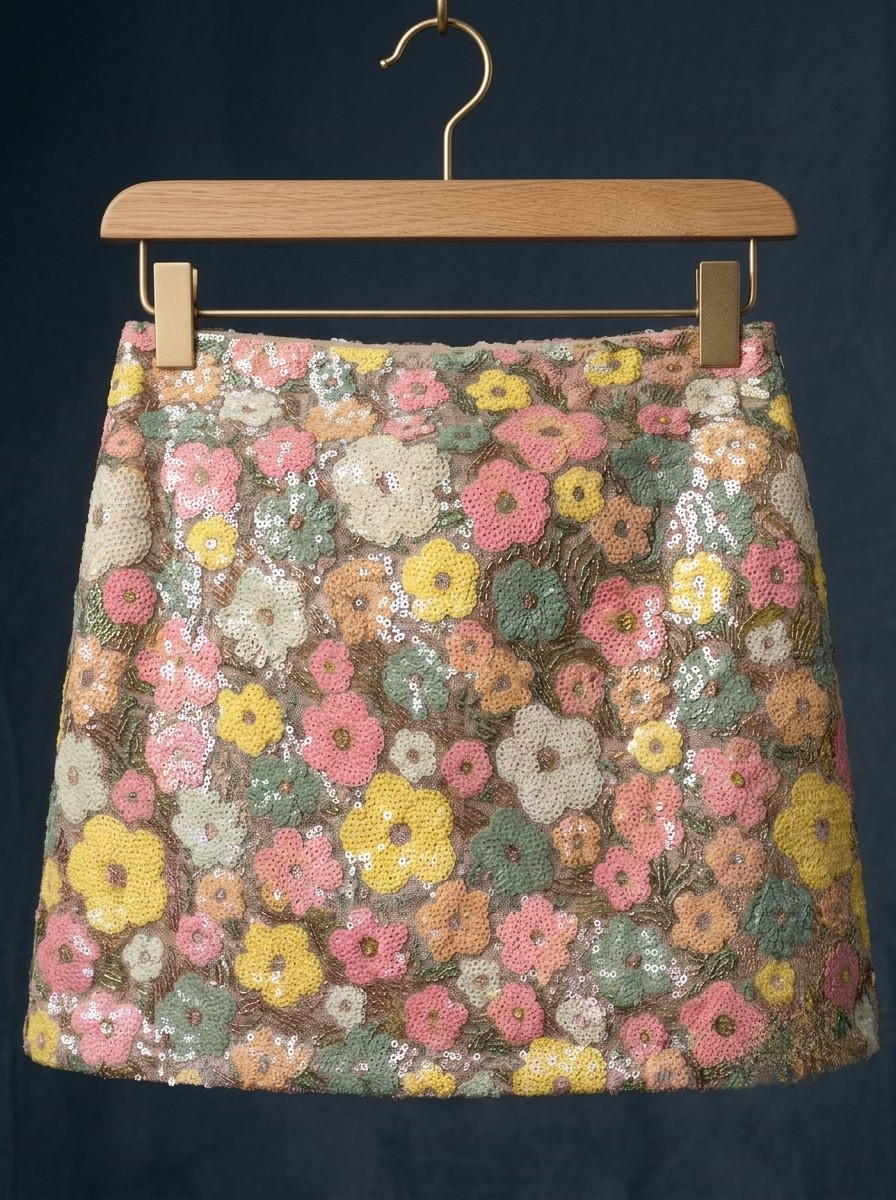 Floral Sequin Mini Skirt