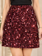 Maroon Embellished Mini Skirt