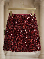 Maroon Embellished Mini Skirt